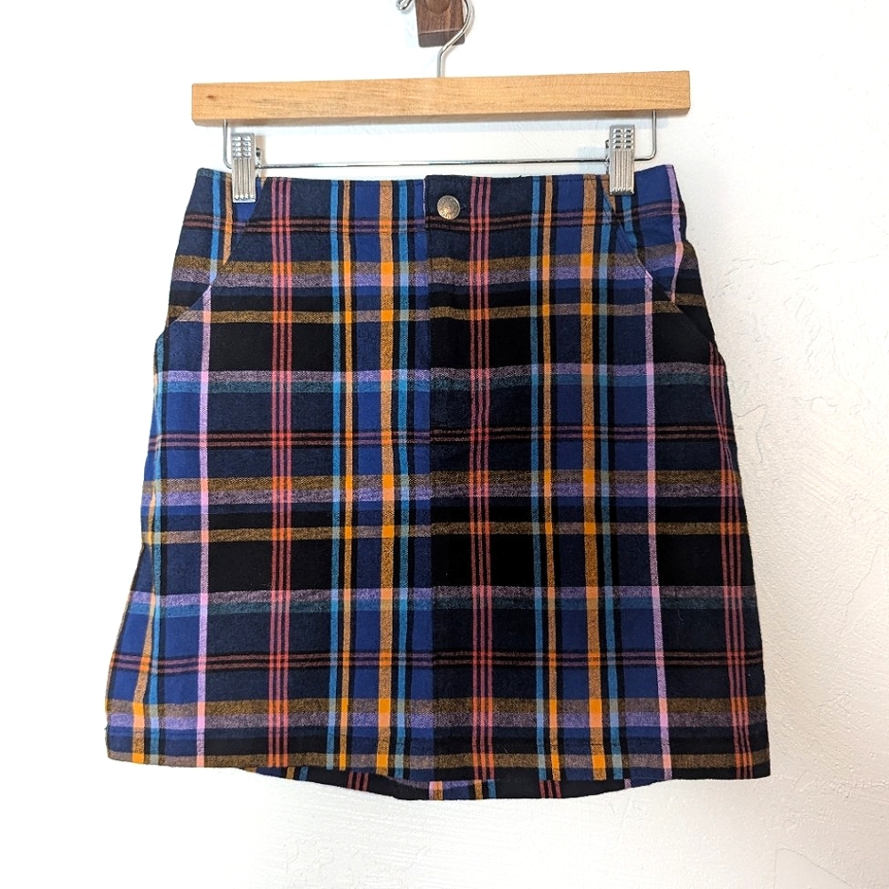 Hollister Multicolor Rainbow Plaid Ultra High Rise Mini Skirt School Girl Twee